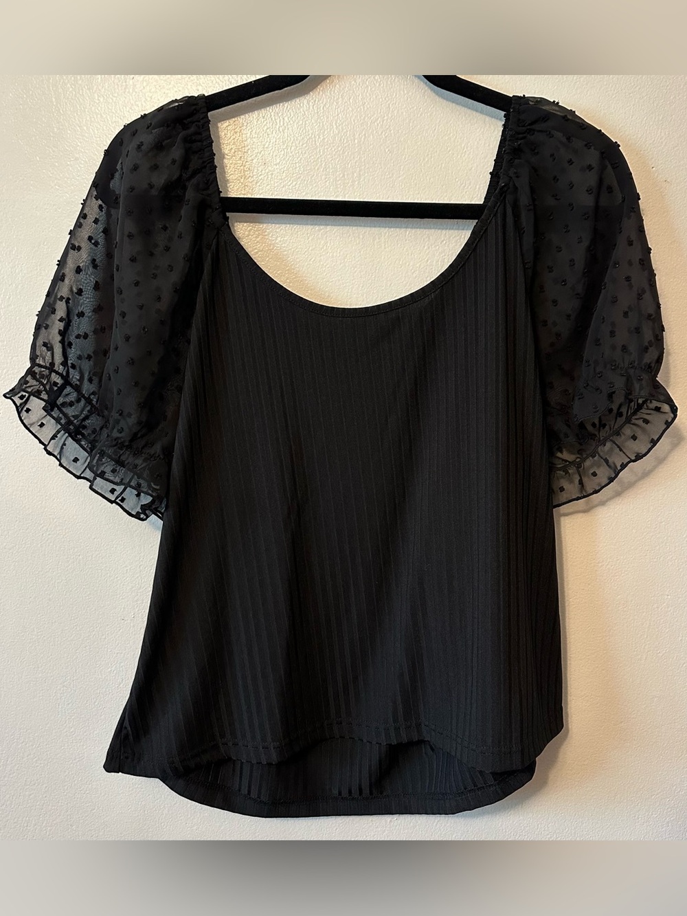 Shein Ribbed Sheer Sleeve Polka Dot Blouse 3XL